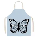 Light blue cotton linen kitchen apron featuring a clear black butterfly graphic detail. - Flying Butterfly