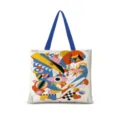 Sac cabas en toile geometrique dopamine grande capacite sac d'epaule pour etudiant - Horizontal 15 (Sangle Bleue)