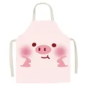 Cute cartoon pig apron detail view, pink kitchen cooking apron with beige straps fabric. - Pig Hug