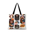 Sac cabas en toile avec imprime d'art abstrait geometrique colore, grand sac d'epaule. - Horizontal 16 (Sangle Noire)