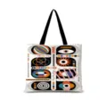 Sac cabas en toile géométrique coloré avec anses noires, grand sac porté épaule esthétique. - Horizontal 18 (Sangle Noire)