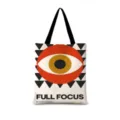 Sac cabas en toile pour femme avec motif d'œil abstrait artistique et poignées pour le quotidien. - Vertical 04 (Sangle Noire)