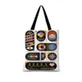 Sac cabas en toile à impression géométrique colorée, grand sac à épaule pour les femmes. - Vertical 06 (Sangle Noire)