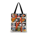 Vue détaillée d'un sac cabas en toile avec une impression d'art géométrique abstrait. - Vertical 07 (Sangle Noire)