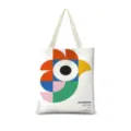 Sac cabas en toile de coton avec imprimé artistique de coq géométrique, design spacieux. - Vertical 08 (Sangle Beige)