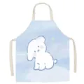 Close-up detail of the cute white puppy cartoon print on the blue cotton linen kitchen apron. - 65x75cm Adult / Cute Dog-4