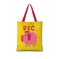 Sac cabas en toile avec motif de cochon mignon, sac d'épaule écologique et décontracté. - Zodiaque Vertical 12 (Sangle Rouge)