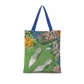 Sac cabas en toile avec illustration florale artistique vintage sac bandoulière décontracté - Coton Lin Impression Double Face + Fermeture Eclair + Poche Intérieure / Illustration Japonaise Verticale 07 (Sangle Bleue)