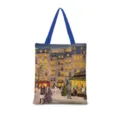Sac cabas en toile avec impression d'art de rue d'hiver vintage, grand sac casual. - Coton Lin Impression Double Face + Fermeture Eclair + Poche Intérieure / Illustration Japonaise Verticale 12 (Sangle Bleue)