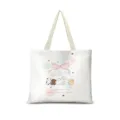 Sac cabas en toile style crème, grande capacité, sac d'épaule décontracté avec imprimé chien. - Coton et lin [Impression recto-verso + fermeture éclair + poche intérieure] / Style Ballet Crème Horizontal 04 (Sangle Beige)