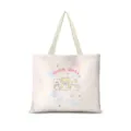 Sac cabas en toile crème avec imprimé chat mignon, sac d'épaule quotidien spacieux pour femmes. - Coton et lin [Impression recto-verso + fermeture éclair + poche intérieure] / Style Ballet Crème Horizontal 05 (Sangle Beige)