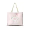 Vue détaillée du sac cabas en toile à motif de chat mignon avec un design de cœur. - Coton et lin [Impression recto-verso + fermeture éclair + poche intérieure] / Style Ballet Crème Horizontal 06 (Sangle Beige)