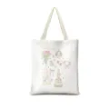 Détail de sac cabas en toile blanche avec de jolies illustrations dessinées et texte fin. - Coton et lin [Impression recto-verso + fermeture éclair + poche intérieure] / Style Ballet Crème Vertical 02 (Sangle Beige)
