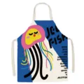 Cotton linen kitchen apron featuring a colorful cute jellyfish graphic print detail. - Little Monster Zoo-15