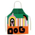 Vibrant colorful dog graphic detail on cotton linen kitchen apron, cute cartoon style. - Little Monster Zoo-16