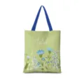 Sac cabas en toile à fleurs vertes avec impression d'avril, sac à main décontracté pour les études. - Floral Aquarelle Vertical 04 Sangle Bleue