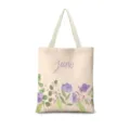 Sac cabas en toile à fleurs aquarelle fraîches, sac épaule violet pour usage quotidien. - Floral Aquarelle Vertical 06 Sangle Beige