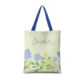 Vue détaillée du sac en toile avec motif floral aquarelle et texte December. - Floral Aquarelle Vertical 09 Sangle Bleue