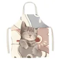 Delantal de cocina de lino con bonito gato de dibujos animados detalle para hornear - 65x75cm (Lino de algodón grueso para adultos) / Pez gato 2