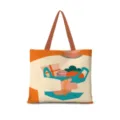 Borsa shopper in tela stile dopamina, grande borsa a spalla per uso quotidiano. - Dopamina Orizzontale Piatta 04 (Cinturino Marrone)