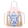 Delantal de cocina sin mangas con estampado de leopardo vintage y motivo de tarro de porcelana. - Adulto (65x75cm) / Jarrón de Porcelana Dobles Leopardos