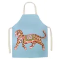 Vintage style tiger print kitchen apron, comfortable cotton cooking bib for baking use. - Blue Background Tiger