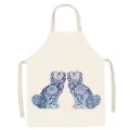 Blue and white porcelain style dog pattern kitchen apron, elegant retro baking cooking cover. - Blue Dog