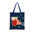 Borsa shopper in tela di cotone stile dopamina, grande borsa a spalla casual per uso quotidiano. - Dopamina Verticale Piatta 03 (Cinturino Blu)