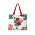 Stofftasche aus Segeltuch mit rotem Rosen Blumenmuster, modische Umhängetasche Detailansicht. - Baumwollleinen [Doppelseitiger Druck + Reißverschluss + Innentasche] / Handgemachte Rosen Blumen Horizontal 07 [Roter Gurt]
