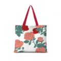Leinen Tragetasche mit Retro Rosen Blumenmuster, modische Einzelschulter Einkaufstasche für Damen. - Baumwollleinen [Doppelseitiger Druck + Reißverschluss + Innentasche] / Handgemachte Rosen Blumen Horizontal 08 [Roter Gurt]