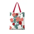 Segeltuch Tragetasche mit Rosen Muster, vielseitige lässige Schulter Einkaufstasche Handtasche. - Baumwollleinen [Doppelseitiger Druck + Reißverschluss + Innentasche] / Handgemachte Rosen Blumen Vertikal 01 [Roter Gurt]