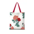 Vintage Rosen Druck Segeltuch Tragetasche, vielseitige Umhaengetasche Einkaufstasche. - Baumwollleinen [Doppelseitiger Druck + Reißverschluss + Innentasche] / Handgemachte Rosen Blumen Vertikal 02 [Roter Gurt]