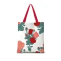 Rosenmuster Segeltuch Tasche Detailansicht, schöne stilvolle Blumen Schultertasche. - Baumwollleinen [Doppelseitiger Druck + Reißverschluss + Innentasche] / Handgemachte Rosen Blumen Vertikal 07 [Roter Gurt]