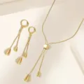 Gold stainless steel waterdrop necklace earrings jewelry set for women fashion accessories - Water Drop / Golden Yellow