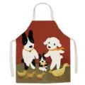 Cotton linen sleeveless kitchen apron featuring cute abstract dog and duck cartoon print design. - Abstract Dog Family 9