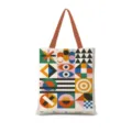 Sac cabas en toile géométrique coloré, sac épaule imprimé d'art abstrait quotidien. - Vertical 12 (Sangle Marron)