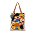 Sac cabas en toile de lin géométrique dopamine colorée, grand sac à épaule pour les cours. - Vertical 13 (Sangle Marron)
