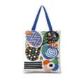 Sac cabas en toile geometrique dopamine grande capacite sac a epaule decontracte femmes - Vertical 14 (Sangle Bleue)