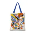 Sac cabas en toile stylé avec des motifs géométriques vibrants, grande capacité utile. - Vertical 15 (Sangle Bleue)
