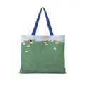 Sac cabas en toile avec impression de moutons de ferme et bretelles bleues chic. - Paysage Tranquille Horizontal 03 Sangle Bleue