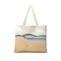 Sac cabas en toile décontracté avec imprimé artistique, sac bandoulière pratique et élégant. - Paysage Tranquille Horizontal 04 Sangle Beige