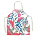 Detailed view of the vintage style folk tiger art apron fabric and artistic pattern print. - 65x75cm Adult / Pink Tiger