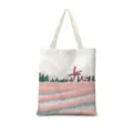 Sac cabas en toile imprimé paysager artistique, sac shopping épaule décontracté. - Paysage Tranquille Vertical 01 Sangle Beige