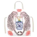 Vintage pink leopard canvas kitchen cooking apron with stylish floral porcelain print design - Pink Double Leopard