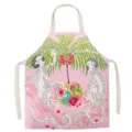 Retro tropical monkey printed kitchen apron, sleeveless cotton cooking baking bib for women. - Pink Printed Monkey