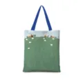 Sac cabas en toile avec illustration de pâturage de moutons mignons et l'utilisation quotidienne. - Paysage Tranquille Vertical 03 Sangle Bleue