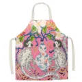 Detailed close-up view of the vintage animal and floral print design on this kitchen apron. - Purplish Red Monkey Print