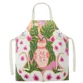 American retro style canvas kitchen apron with colorful cute dog art print, perfect for cooking baking. - Purplish Red Vintage Print