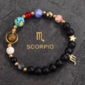 Handmade zodiac natural stone bracelet with planetary beads and Scorpio design for couples. - Scorpio