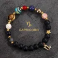 Natural stone solar system bracelet with Capricorn zodiac charm and colorful planet beads. - Virgo
